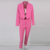 Neon Fashion Suit Autumn New Women Set Chic Streetwear with Belt Short Blazer Coat High Waist Pants Women Two Piece Outfits
