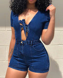 Denim Playsuits |Short Jumpsuit| Cotton Rompers|Blue Jeans Bodysuit |Women dresses|