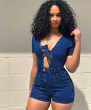 Denim Playsuits |Short Jumpsuit| Cotton Rompers|Blue Jeans Bodysuit |Women dresses|