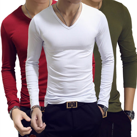 Long Sleeves V Neck Pullover Casual T-shirts