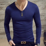 Long Sleeves V Neck Pullover Casual T-shirts