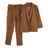 Taotrees Women's Solid Color Blazer Pant Suits Office Lady Jacket and Sling Tops and Trouser Workwear Three Piece Sets
