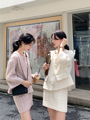 Women Short Jacket Wool Coat+Bodycon Pencil Skirt Suit sets