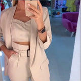 Buttonless Slim Blazer Camis Tops and Pant