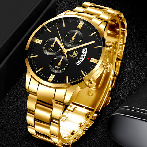 Men Luxury Business Golden Stainless Steel Band Mens Watches