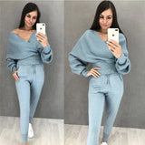 Two Piece Set| Tracksuit For Women| V-Neck Cross Sweatshirt| Knit Pants |Women dresses|