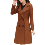 Office Ladies Wool Double Breasted Elegant Long Sleeve Jacket