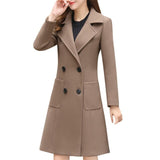 Office Ladies Wool Double Breasted Elegant Long Sleeve Jacket