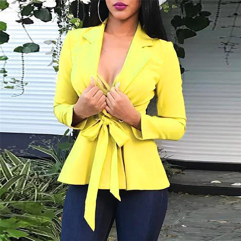 Office Ladies Women Long Sleeve Sexy V Neck Blazer