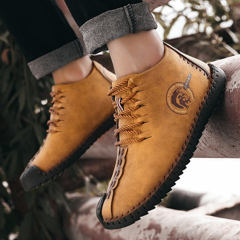 Winter Men Boots Leather High Top Lace-Up Snow Boots