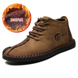 Winter Men Boots Leather High Top Lace-Up Snow Boots