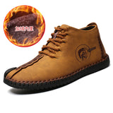 Winter Men Boots Leather High Top Lace-Up Snow Boots