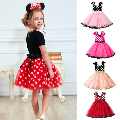 Girls Fancy Mickey Minnie Mouse Dress | Kids Dot Princess Dresses | Cosplay Mini Mouse Costume