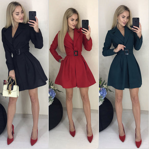 Women Vintage a Line Belt Dress | Autumn Winter Fashion Dress Women