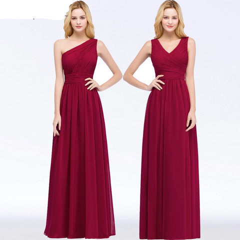 Long Bridesmaid Dress | V Neck Chiffon Bridesmaid Gowns | Wedding Party Formal Pleated Dress