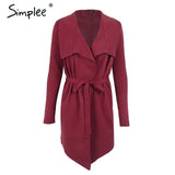 Simplee Elastic knitting long cardigan women Winter sweater sash Knitted cardigan female Soft casual sweater coat pull jumper