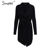 Simplee Elastic knitting long cardigan women Winter sweater sash Knitted cardigan female Soft casual sweater coat pull jumper