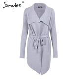 Simplee Elastic knitting long cardigan women Winter sweater sash Knitted cardigan female Soft casual sweater coat pull jumper