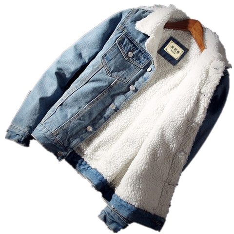 Men Jacket and Coat Trendy Warm Fleece Thick Denim Jacket