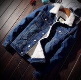Men Jacket and Coat Trendy Warm Fleece Thick Denim Jacket