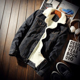 Men Jacket and Coat Trendy Warm Fleece Thick Denim Jacket