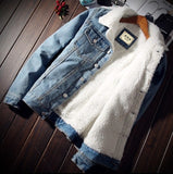 Men Jacket and Coat Trendy Warm Fleece Thick Denim Jacket