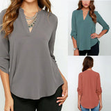 Women's Shirts| V-neck Chiffon Blouse| Long Sleeve Shirts |Casual Shirts|