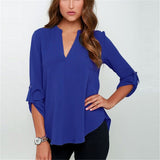 V-neck Chiffon Blouse Female Solid Casual Shirt
