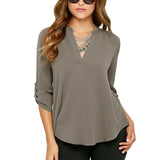 Women's Shirts| V-neck Chiffon Blouse| Long Sleeve Shirts |Casual Shirts|