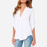V-neck Chiffon Blouse Female Solid Casual Shirt