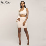 One-shoulder Long Flare Sleeve Crop Tops