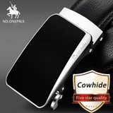 Automatic Buckle Black Genuine Leather Belt