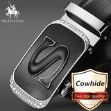 Automatic Buckle Black Genuine Leather Belt