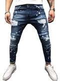 Men's Painted Skinny Slim Fit Straight Denim Pants Stretch Jeans