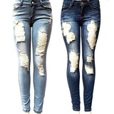 Women's Skinny Hole Ripped Jeans | Denim Biker Pencil Pants Denim Biker Pencil Pants