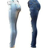 Women's Skinny Hole Ripped Jeans | Denim Biker Pencil Pants Denim Biker Pencil Pants