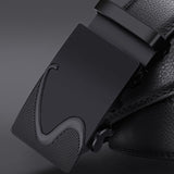 Automatic Buckle Black Genuine Leather Belt