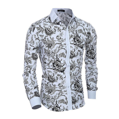 Men Flower Shirt 3D Printing Fashion Casual Slim Fit Shirts
