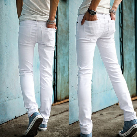 Slim Male White Jeans Men's trousers