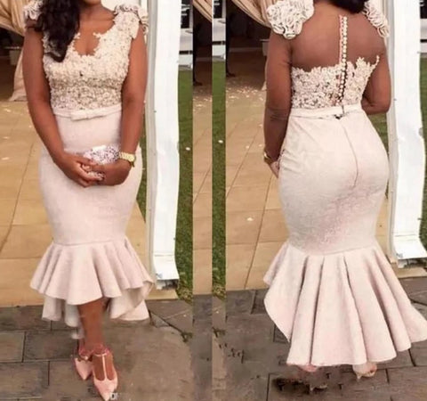 Blush Pink Lace Mermaid Bridesmaid Dress | African Formal Party Dress