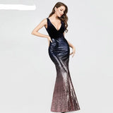 Sexy V-neck Sleeveless Mermaid Burgundy Long Evening Dresses