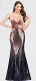 Sexy V-neck Sleeveless Mermaid Burgundy Long Evening Dresses