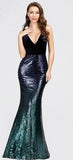 Sexy V-neck Sleeveless Mermaid Burgundy Long Evening Dresses