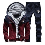 Patchwork Zipper Hooded Sweatshirt +Sweatpants For Mens