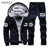 Tracksuit Men Sporting Fleece Thick Hooded Jacket