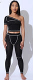 One Shoulder 2 Piece Set Women Workout Crop Top And Leggings Sets