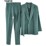 TAOVK Office Lady Pant Suits Women's Sets Belt Blazer top and pencil pants two piece outfits femme ensemble Pantsuit Spring 2019