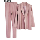 TAOVK Office Lady Pant Suits Women's Sets Belt Blazer top and pencil pants two piece outfits femme ensemble Pantsuit Spring 2019