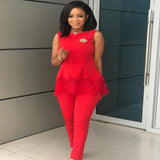 Women Lace Dress| Sleeveless Dress| Women Clothes| Long Pants| Patchwork Tops| 2 Piece Set|