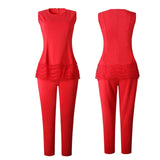 Women Lace Dress| Sleeveless Dress| Women Clothes| Long Pants| Patchwork Tops| 2 Piece Set|